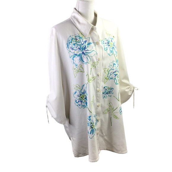 Napa Valley Linen Blend Beaded Sequin Plus Size Top 3/4 Sleeve Embellished - Picture 5 of 11